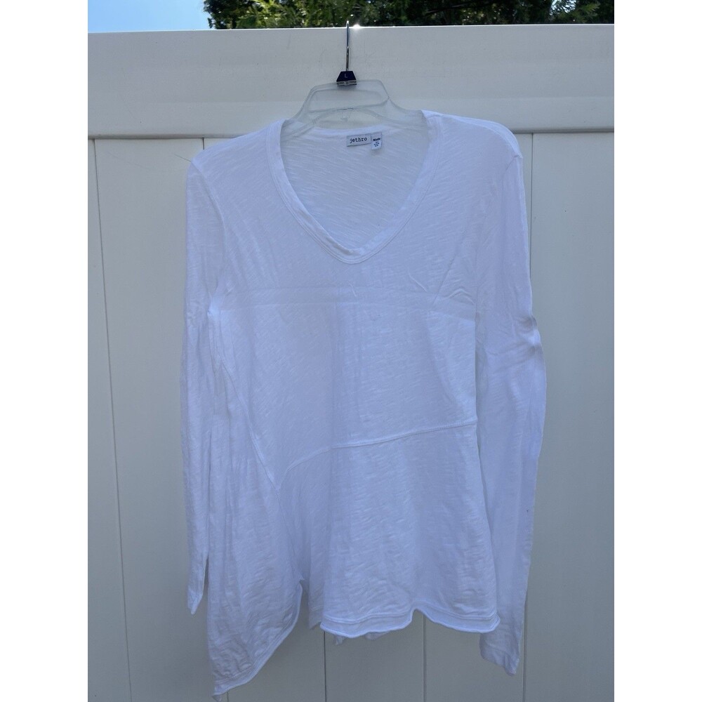 Jethro Woman’s Top Shirt XS 100% Cotton White Lagenlook Long Sleeve